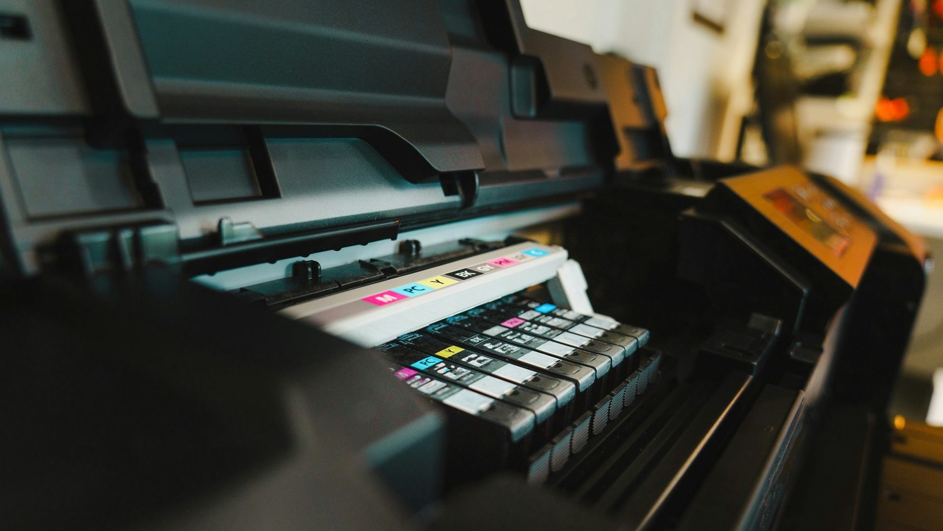 a close up of a printer on a table