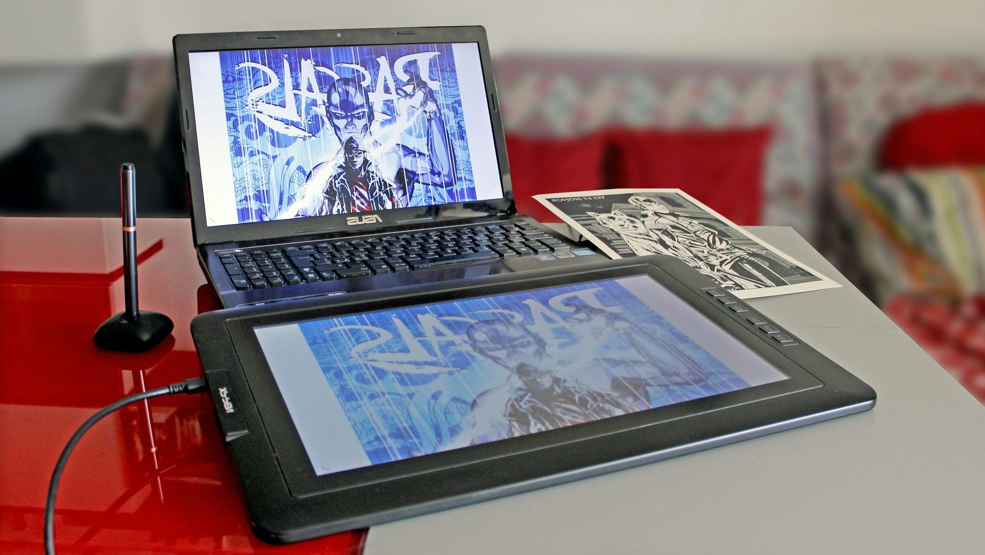 gray tablet computer and Asus laptop